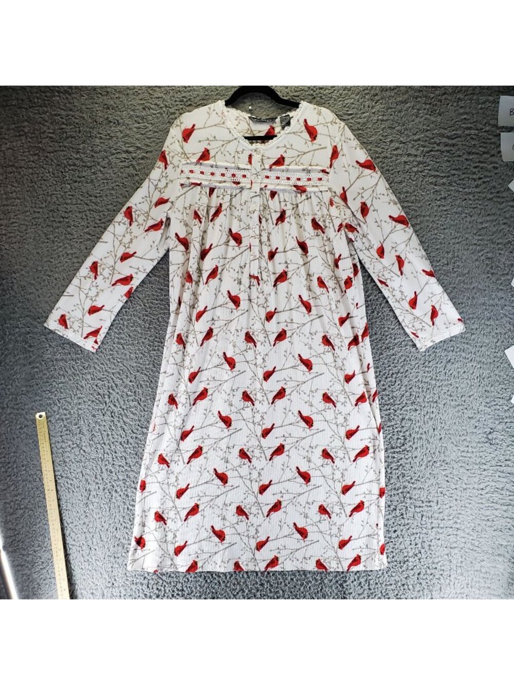 Noire Jasmine Rose Nightgown Womens Large White Red Cardinal Print Sleepwear